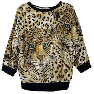 New York Knit Works Vintaga 80s Sweatshirt Womens Small Cheetah Leopard Glitter